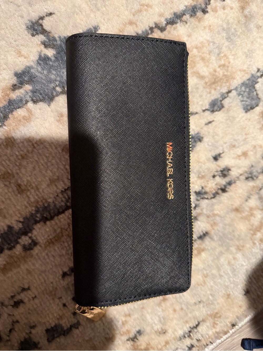 Michael Kors Black Wallet with Gold Logo Zip